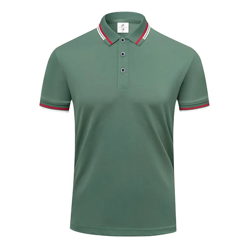 190g ice cotton lapel short sleeve top in bean green colour, front view, casual wear