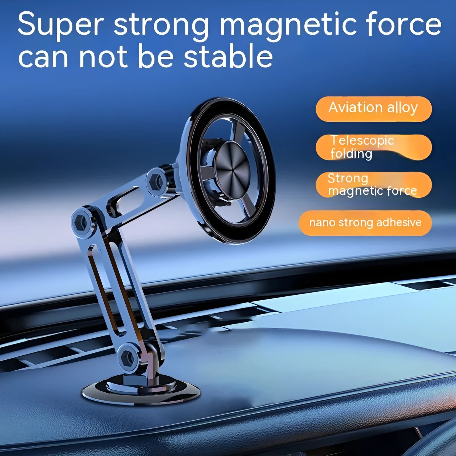 Metal car magnetic phone holder with magnetic rings on windscreen in black finish