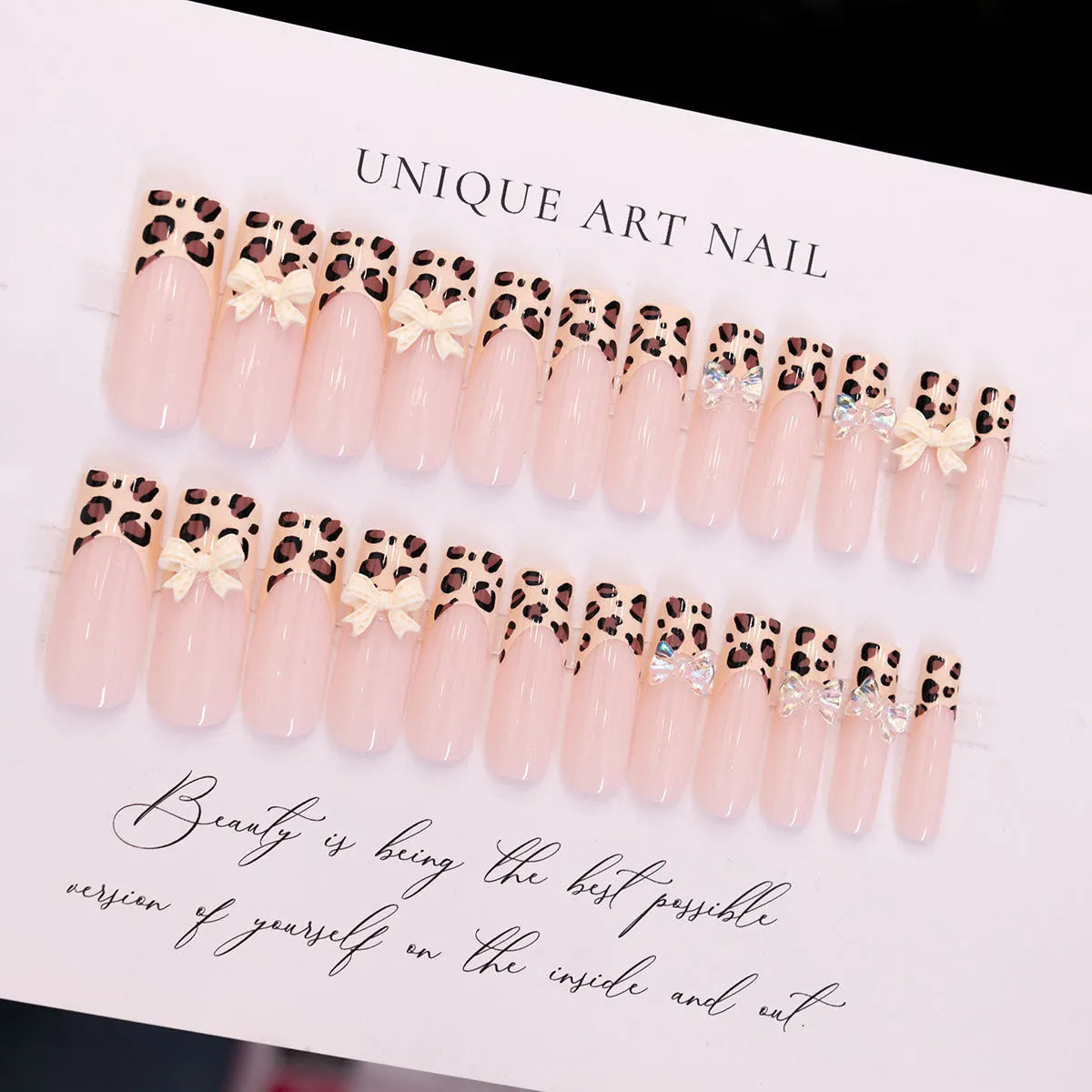Leopard print butterfly patterned artificial fingernail pieces for nail art decoration