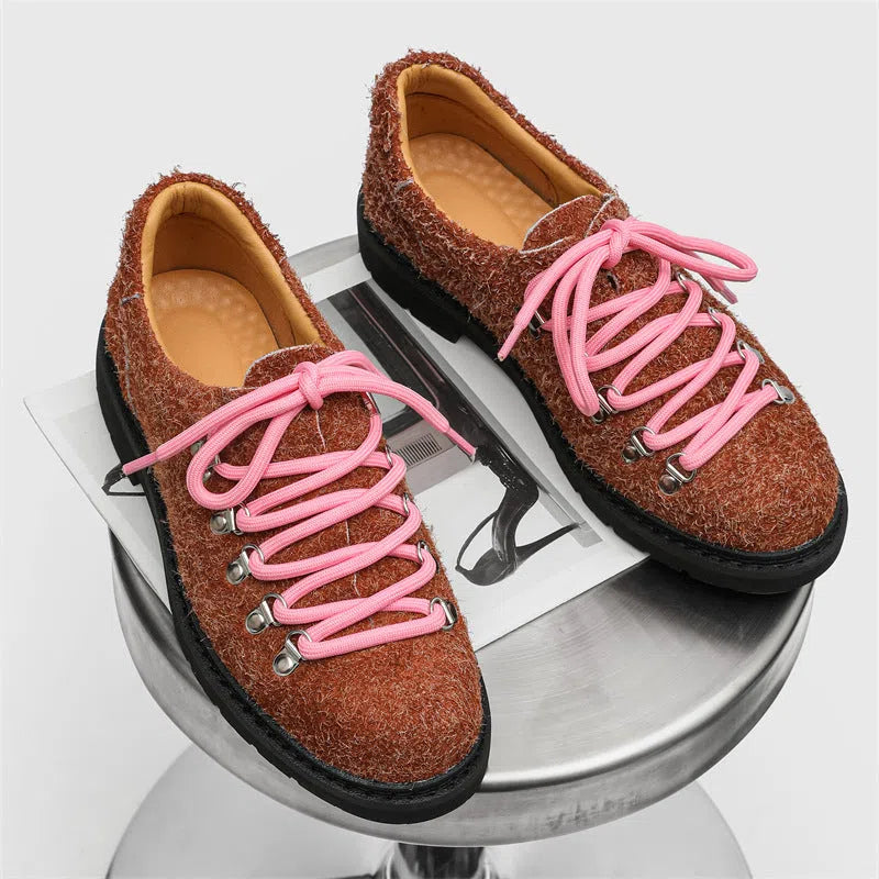 Men's outdoor casual shoes with rubber sole, striped pattern, and round toe in black colour