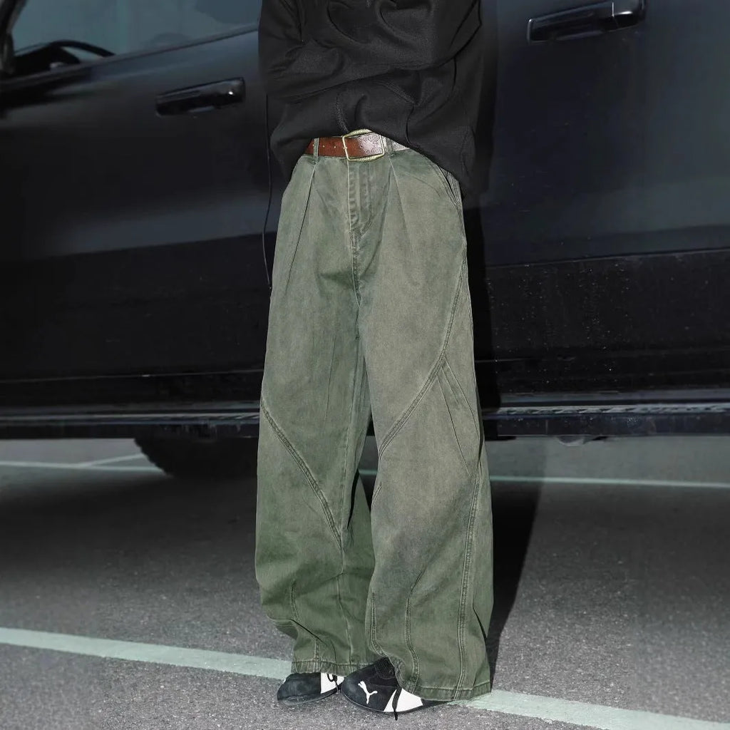 Men's straight leg trousers with pleated front in striped black, brown or apricot colours