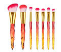 10 crystal handle foundation brushes with artificial fibre bristles in black blue red yellow colours