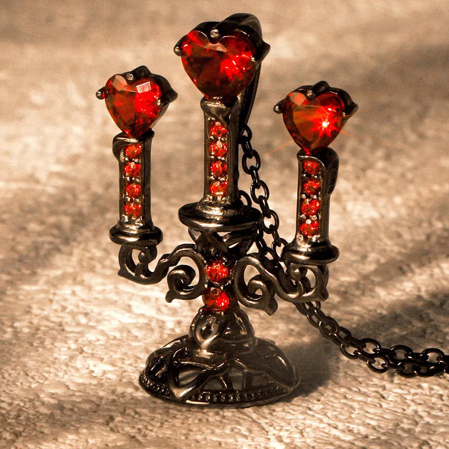 Gothic style necklace with candlestick pendant and cross chain in retro colour