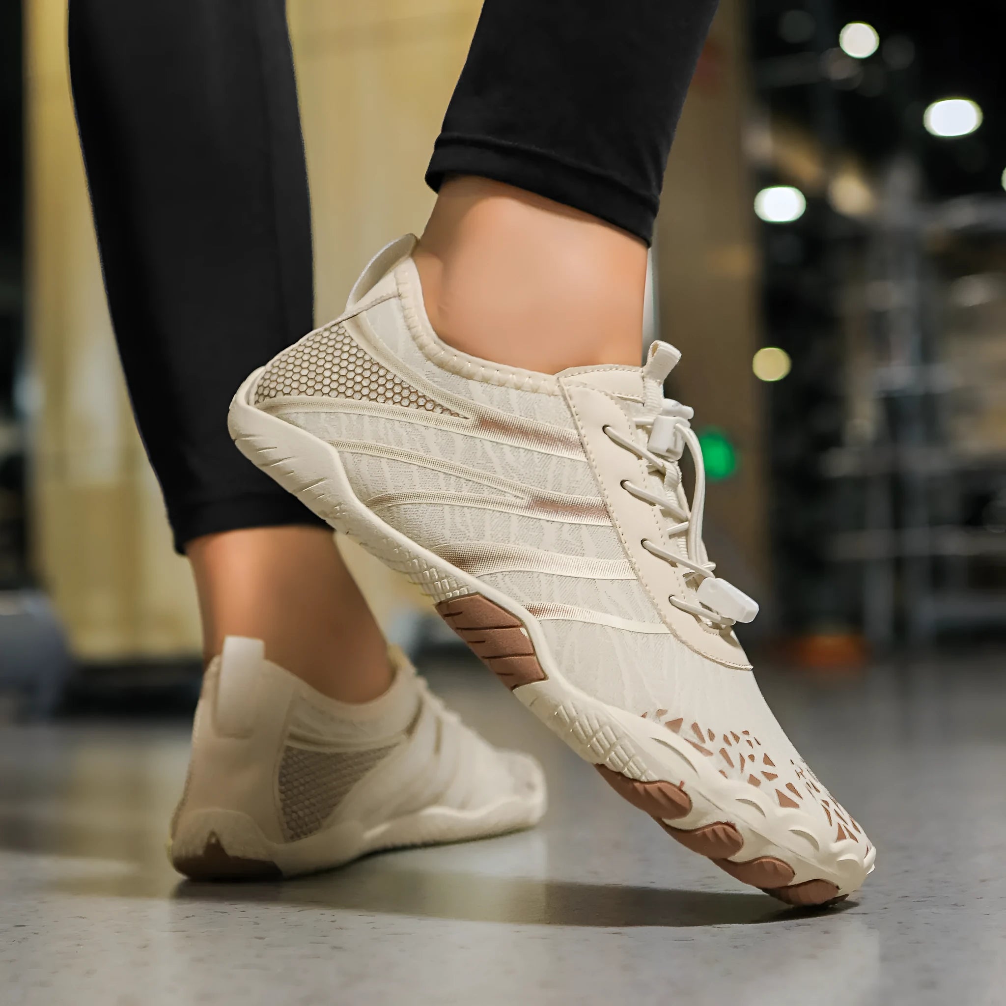 Lycra stretch fabric beach running shoes in A826 Beige colour showing casual unisex design