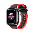 Black Bluetooth smart bracelet with a colour split screen display on a silicone wrist strap.