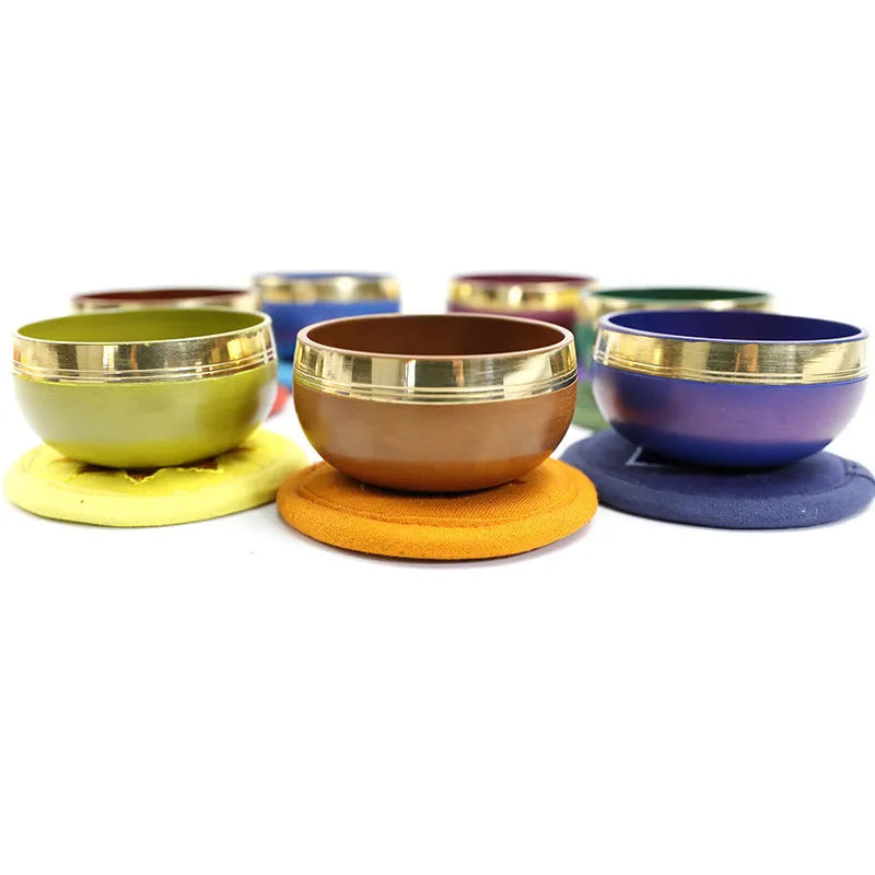 Handmade 7.8cm Himalayan singing bowl in seven colours for yoga meditation percussion