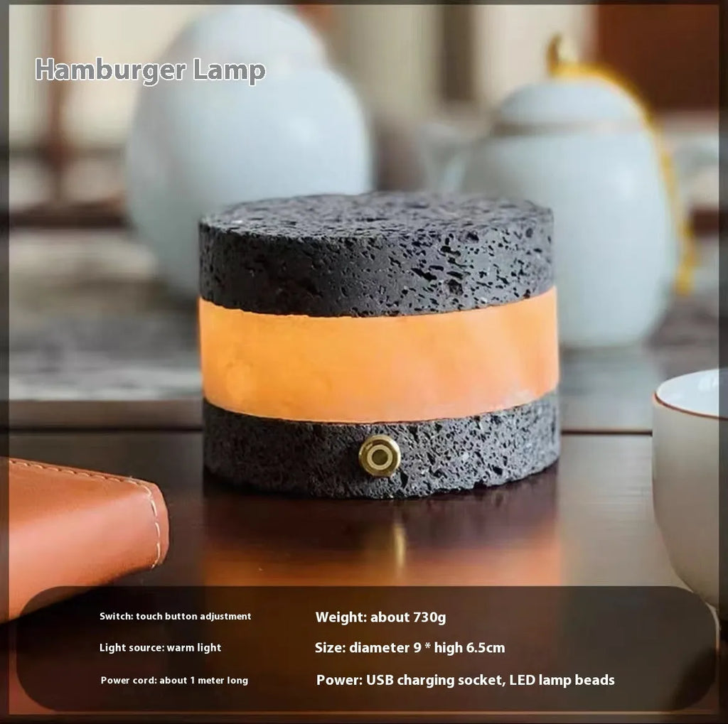 Orange volcanic rock USB night lamp with touch dimming and essential oil diffusion