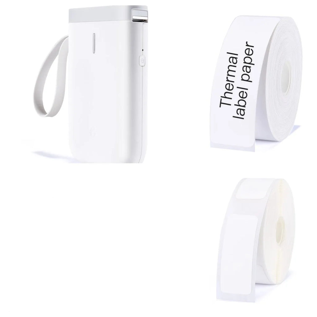 D11 Bluetooth thermal label printer in chosen colour next to smartphone showing label design app.
