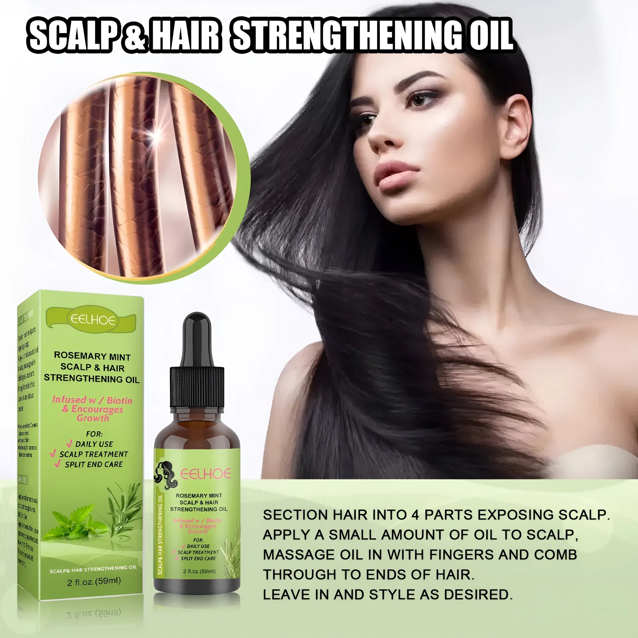59ml rosemary mint hair growth fluid bottle for scalp massage and hair nourishment