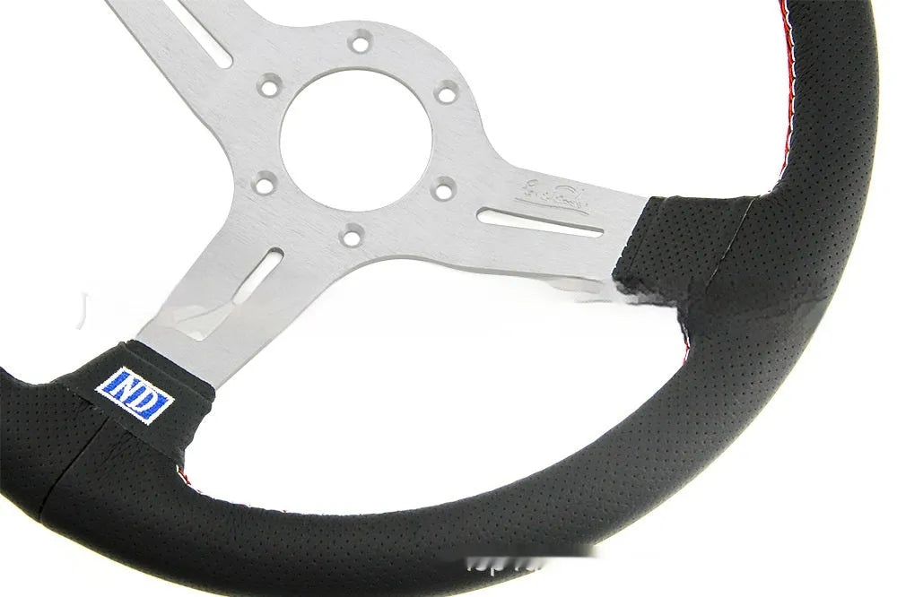 14-inch leather steering wheel with concave profile and silver skeleton