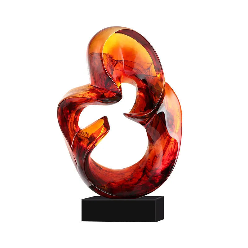 Glass transparent resin craft ornament body in blue or orange red modern sculpture style