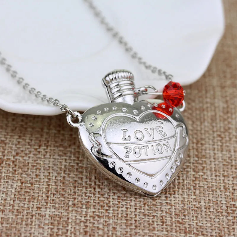 Love poison pill bottle pendant necklace in rose red on a box chain