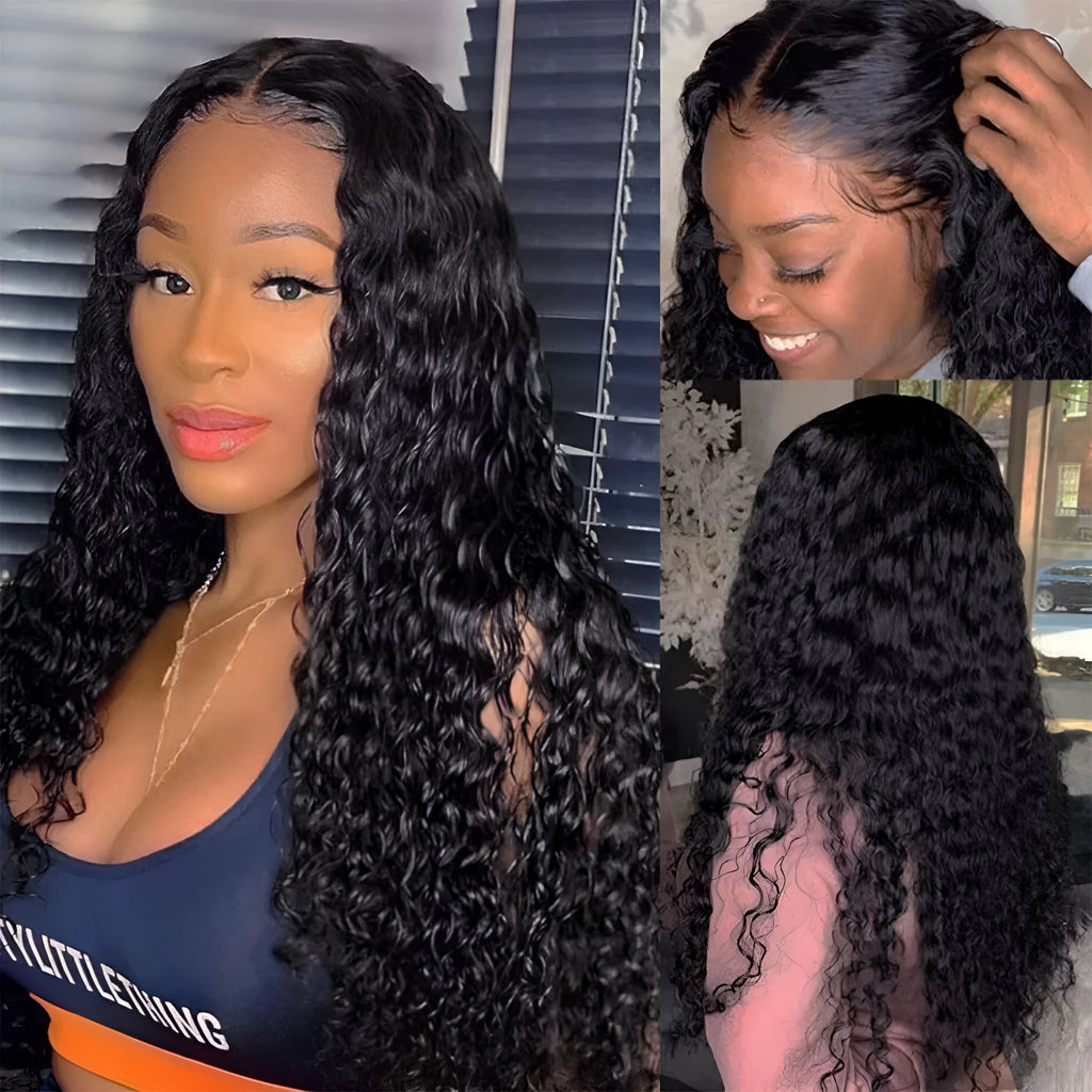 Curly real human hair lace front wig on a mannequin head, showing hand-woven base.