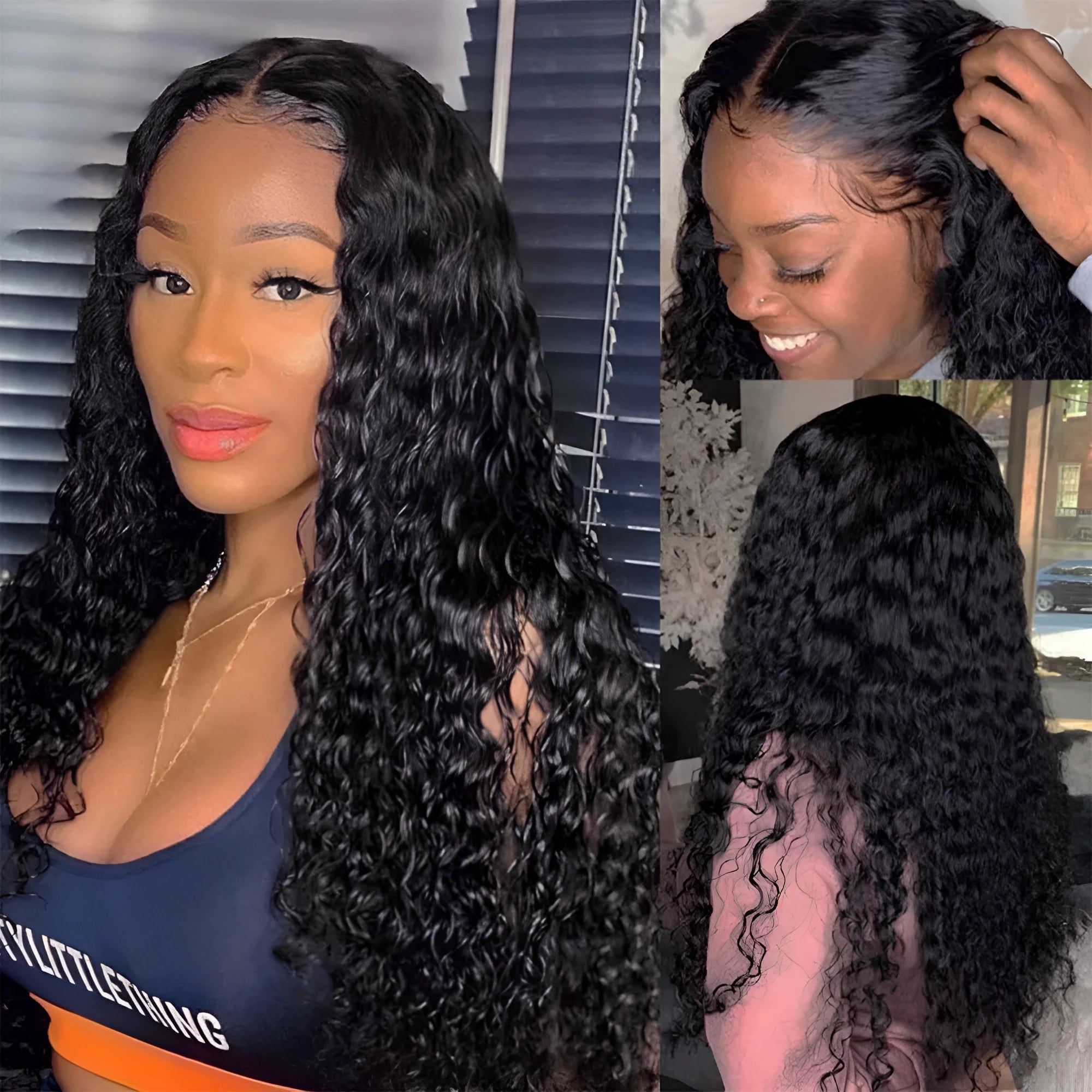 Curly real human hair lace front wig on a mannequin head, showing hand-woven base.