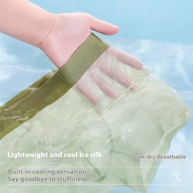 Men's Ice Silk graphene cooling antibacterial shorts in bean green colour, showing seamless design.