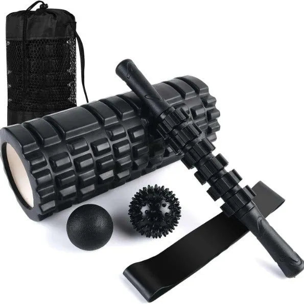 33cm black foam roller massage bar with six-piece roller design