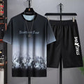 Men's lightweight polyester summer shorts suit set in a colour option, showing short sleeve T-shirt and matching shorts.