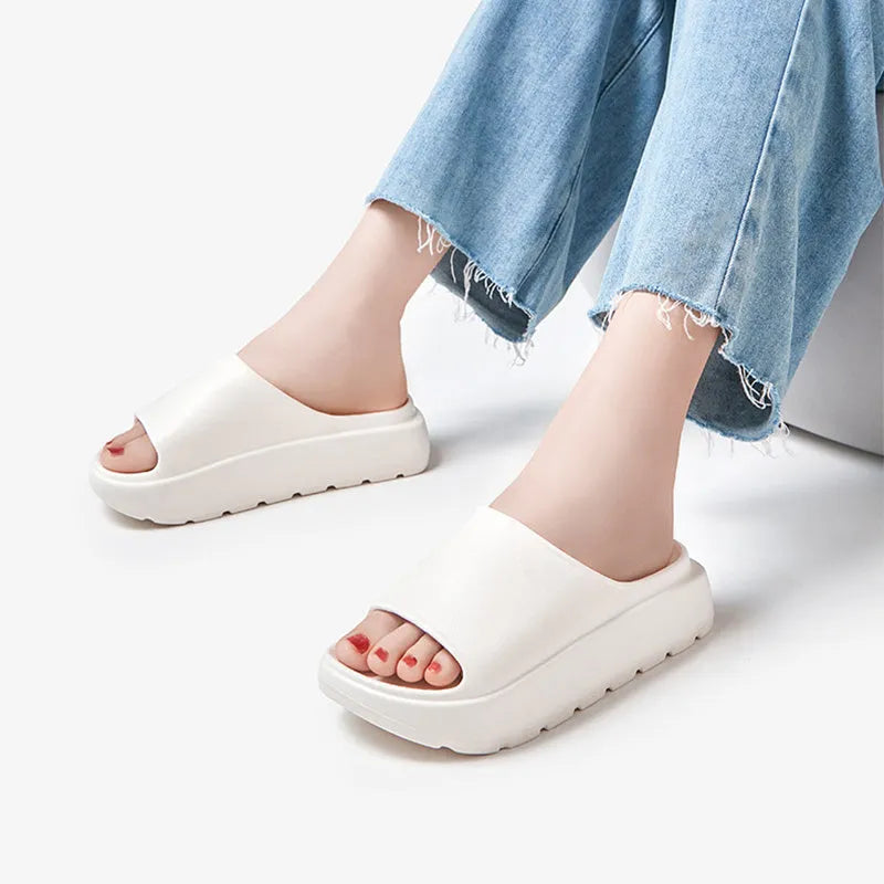 Women's fish mouth beach slippers with thick EVA soles in beige, black, khaki or rose red colours