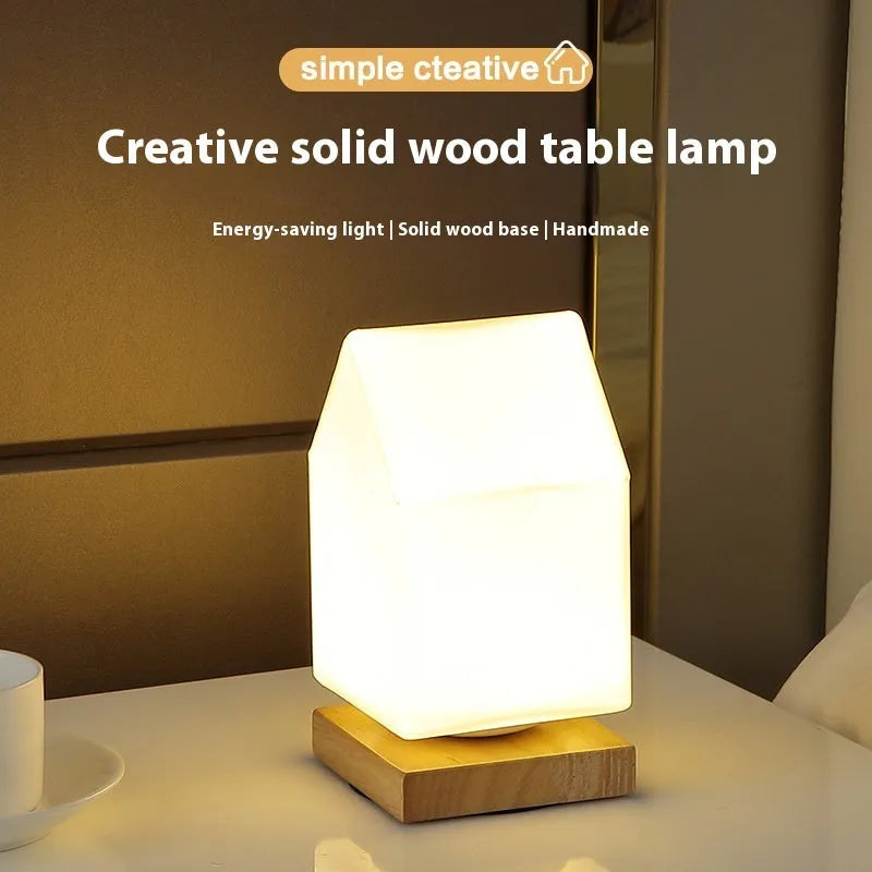 Nordic solid wood USB table lamp with touch dimming in flower-shaped design measuring 150mm by 180mm