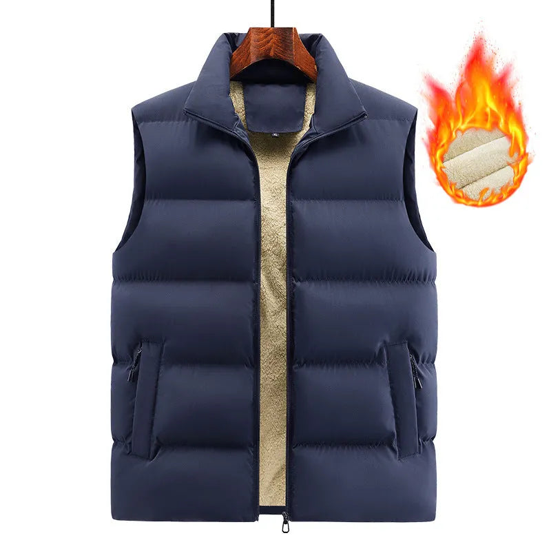 Men's striped lambswool vest in black, shown on a hanger, available in sizes up to 5XL.