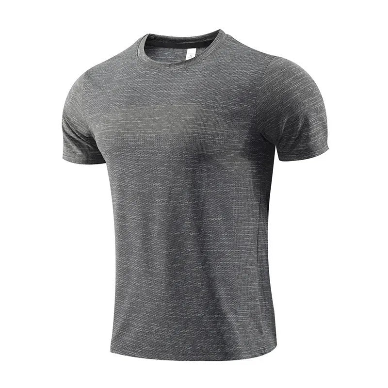 Short sleeved red running t-shirt for sports, made from polyester spandex fabric.