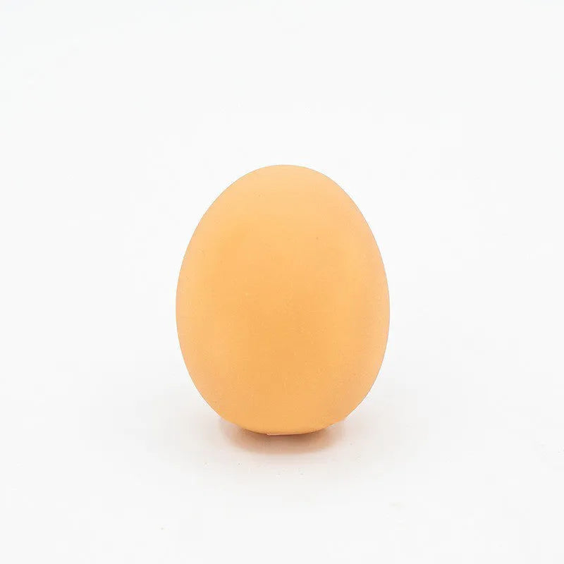 White plastic egg-shaped dog toy with textured surface for tooth cleaning and sound features