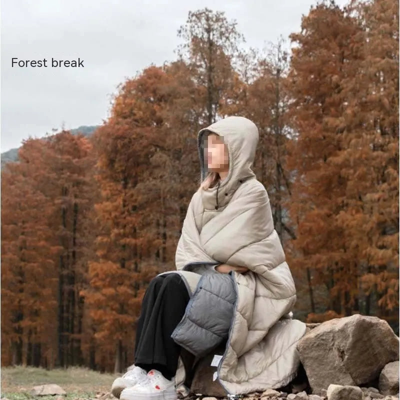 Outdoor cloak sleeping bag in Army Green, convertible to blanket, 200x140cm nylon construction