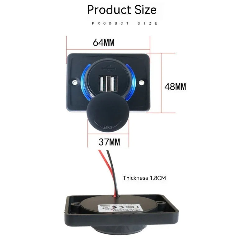 Black 12V car USB charger with 3.1A output for automotive modification