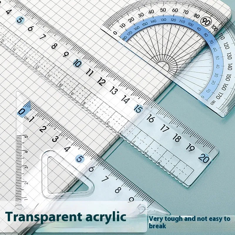 Youpai transparent acrylic ruler set with square and protractor in blue or black styles