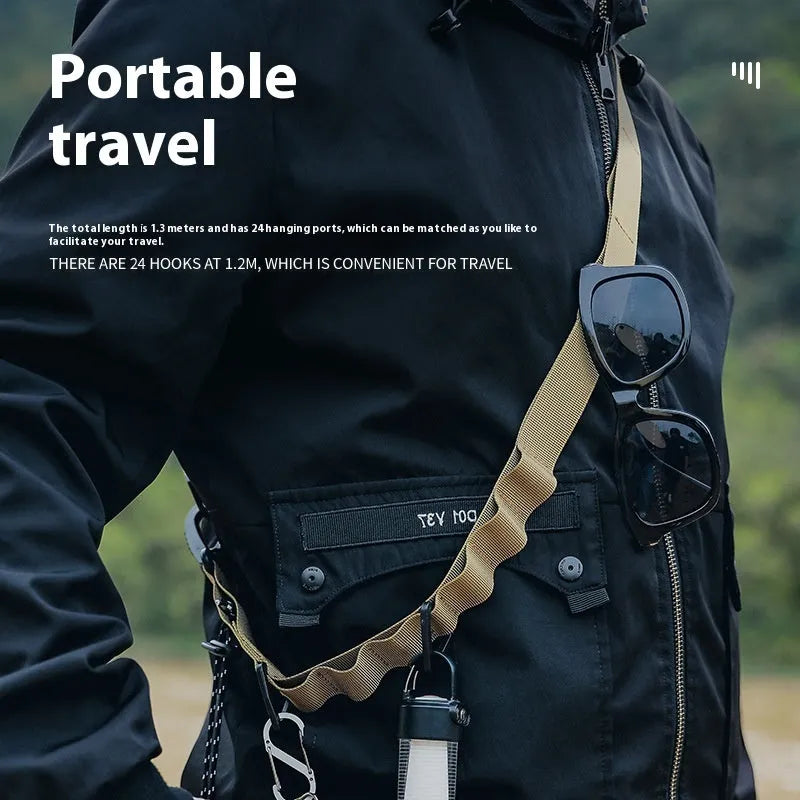 130cm multifunctional hanging rope storage belt in black or khaki for laundry and gear organisation
