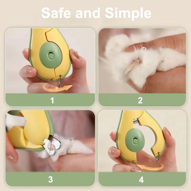 Green professional pet nail clipper with LED light and safety guard for small dogs and cats.