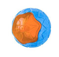 Set of three TPR dog toys: a ball, a barbell, and a tyre with bumpy textures, floating in water.
