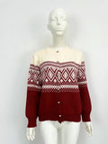 Women's long-sleeved alpaca wool cardigan sweater with contrast colour street fashion design