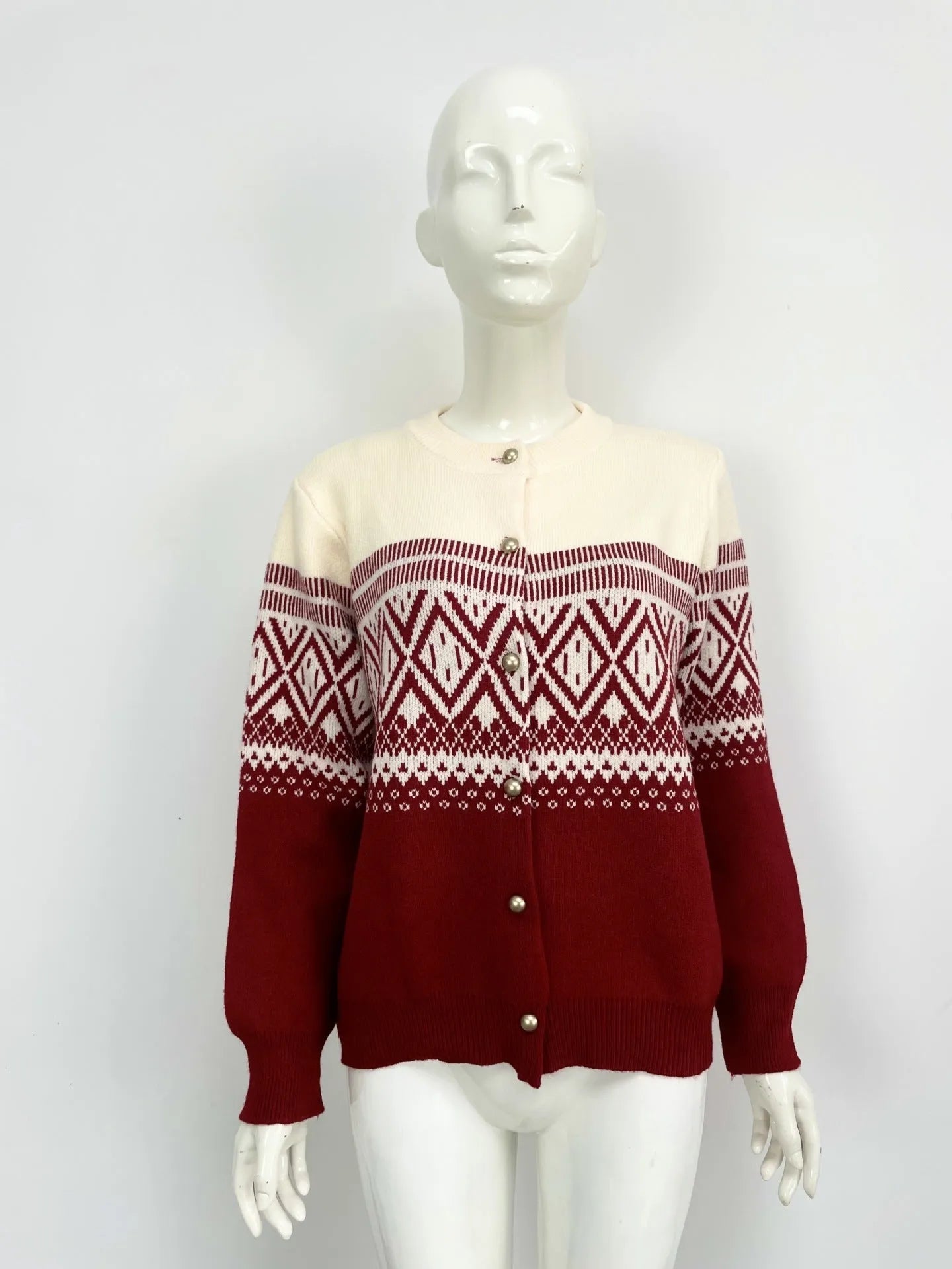 Women's long-sleeved alpaca wool cardigan sweater with contrast colour street fashion design