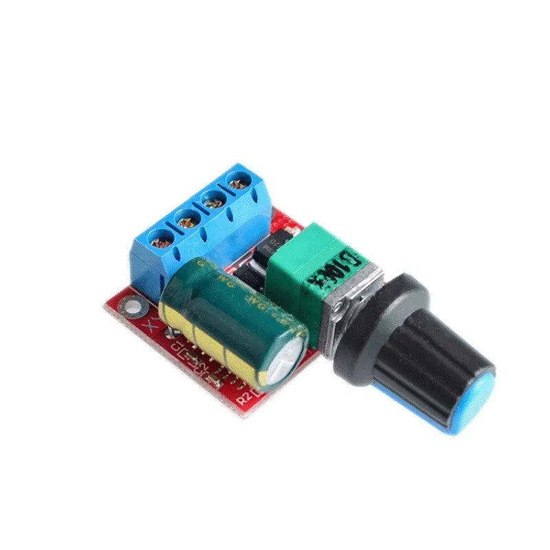 PWM DC motor governor for 5V to 35V speed regulation with potentiometer knob and connection terminals