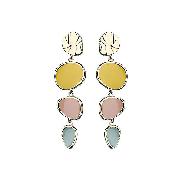 Sterling silver alloy Morandi oil drip wafer earrings with vintage disc design
