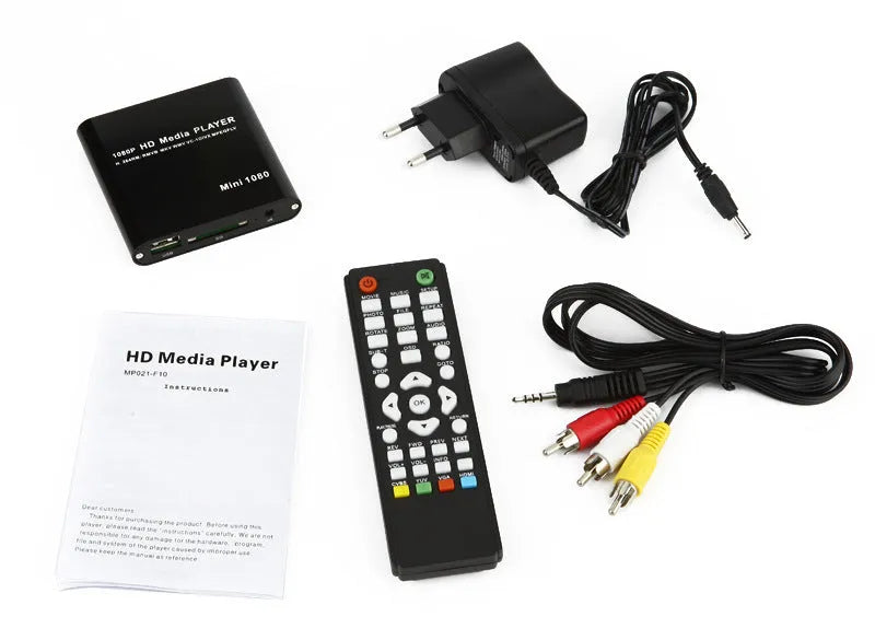 Compact black or blue 1080P Full HD media player with HDMI port for SD cards and USB drives