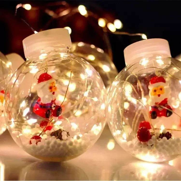 LED Christmas curtain lamp set with 10 fairy light balls in snowman, tree, and Santa designs