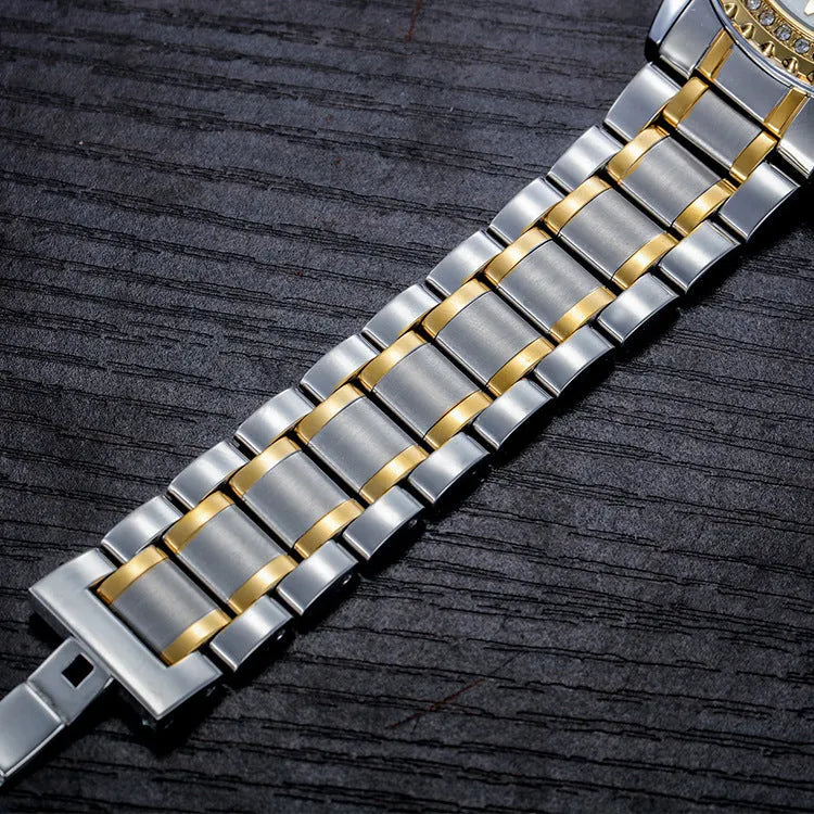Fashionmonger gold and silver automatic mechanical watch with luminous hands on a black or white dial.