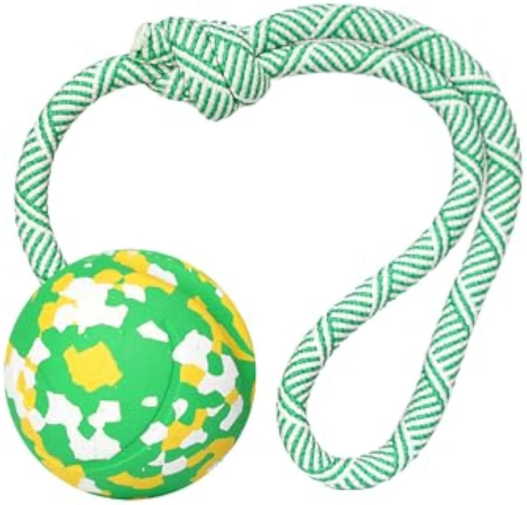 Natural rubber dog ball on nylon rope toy for medium small dogs with 6cm ball diameter
