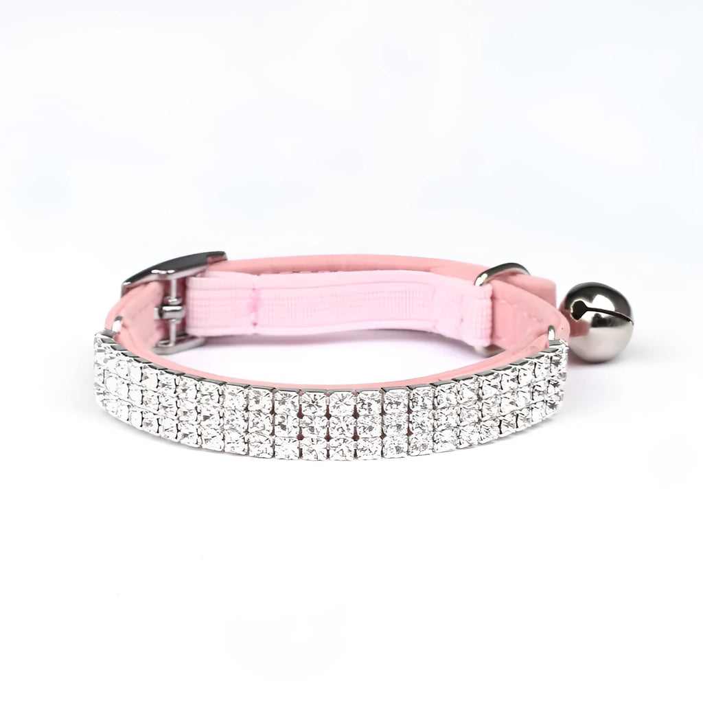 Velvet cat collar with rhinestone decorations in various colours showing adjustable strap