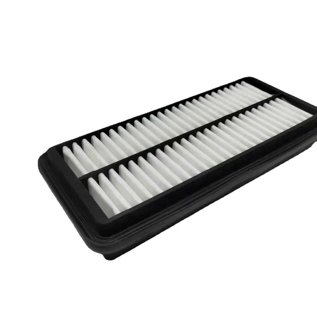 Black rectangular car air filter measuring 256mm by 113mm by 40mm for modern vehicles