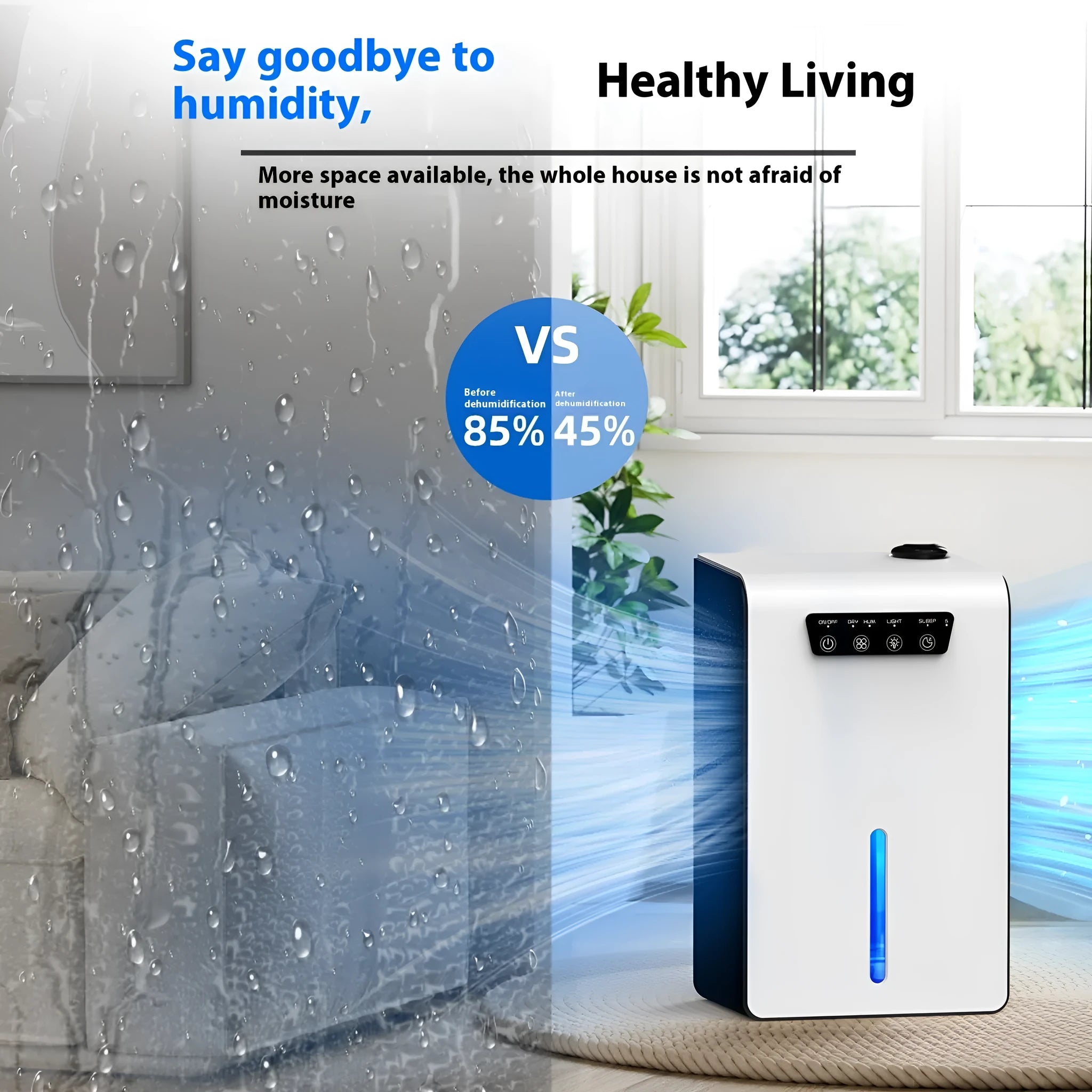 Milky white compact silent dehumidifier for small rooms and bedrooms
