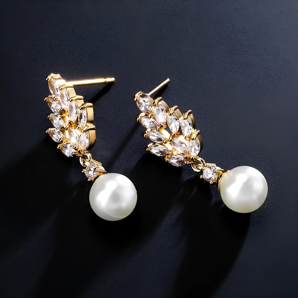 Geometric flower earrings with micro zircon detailing in gold, platinum or rose gold plating