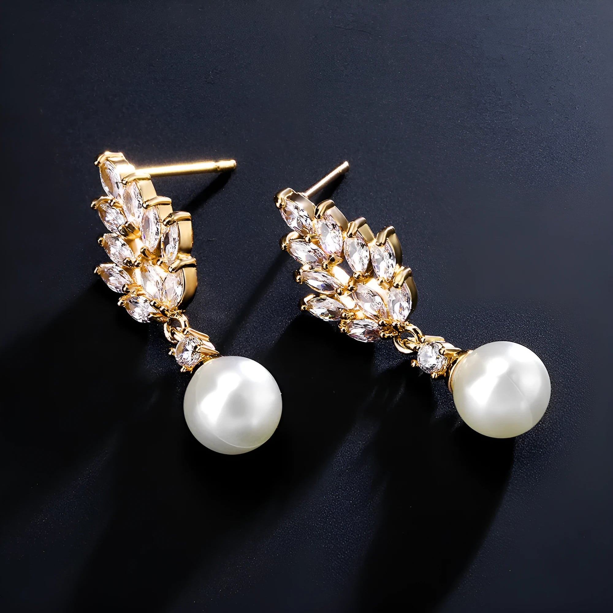 Geometric flower earrings with micro zircon detailing in gold, platinum or rose gold plating