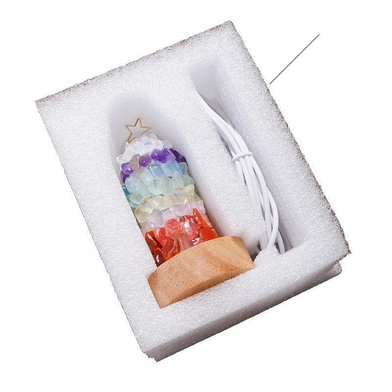 Natural crystal gravel small night lamp with geometric shape and warm light, USB powered