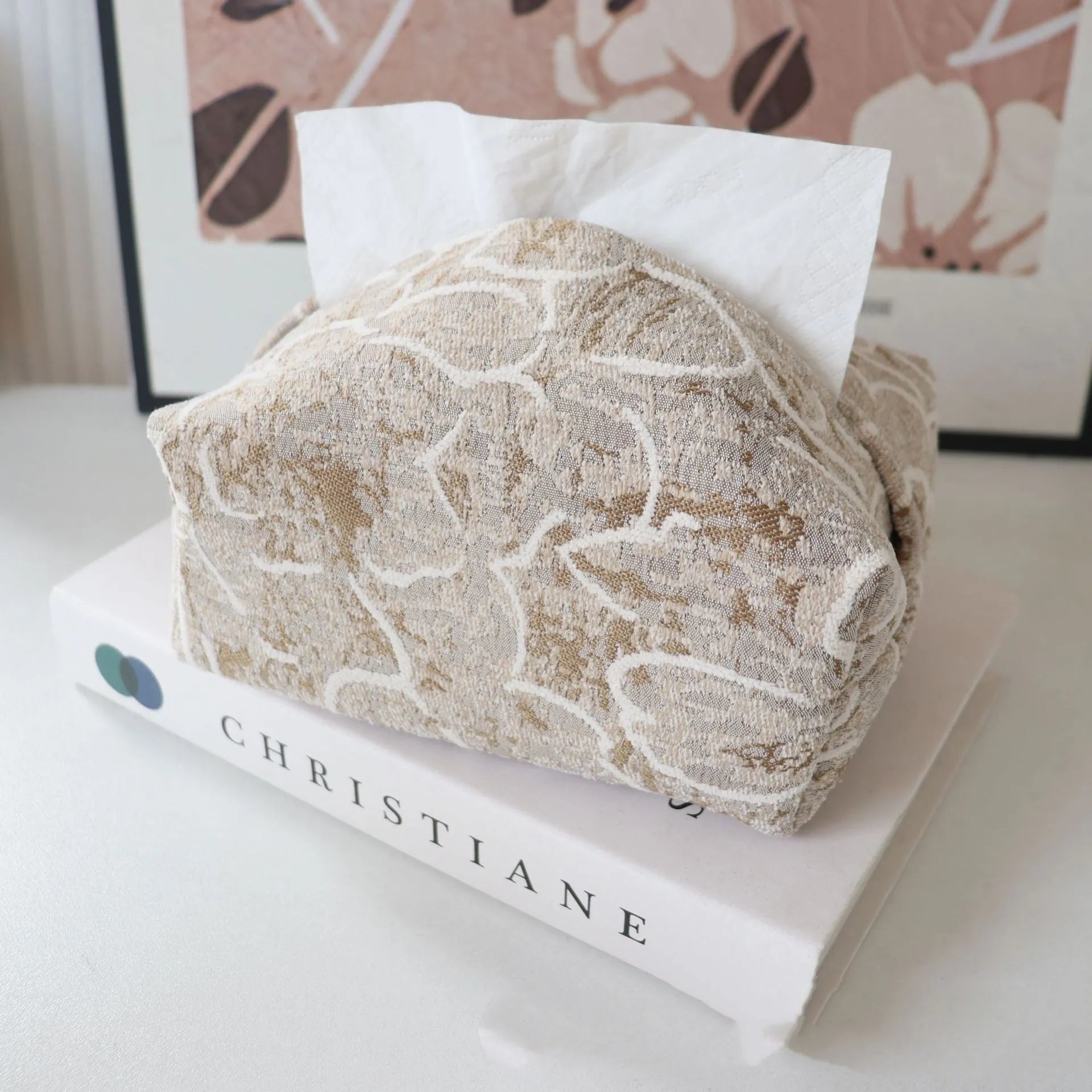 New Chinese style cotton fabric tissue box with rose floral patterns in beige, blue, or brown colour options