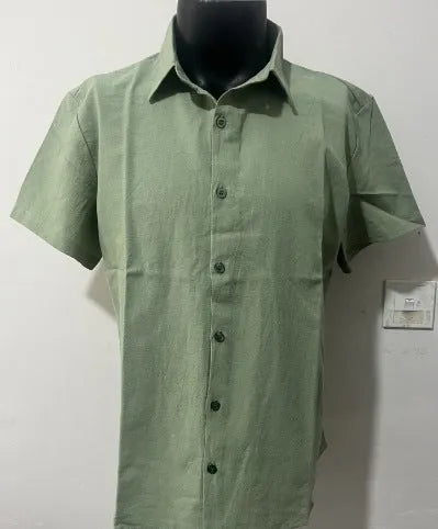 Men's loose fit short sleeve linen shirt in cotton linen blend fabric showing colour options