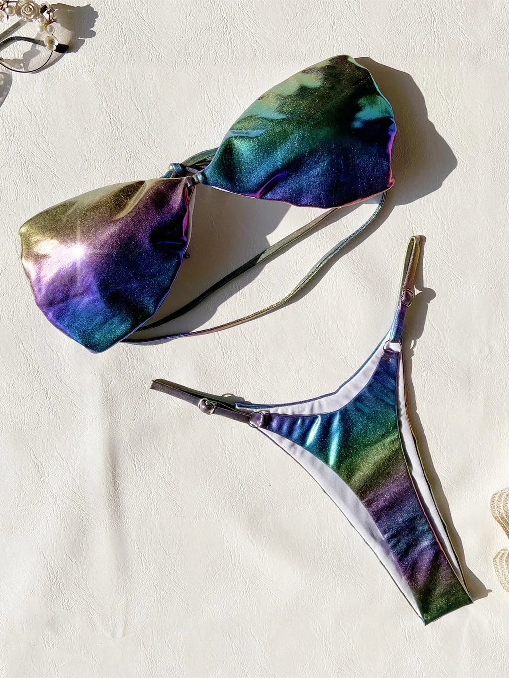 Women's gradient purple bikini swimsuit set with two-piece design for swimming