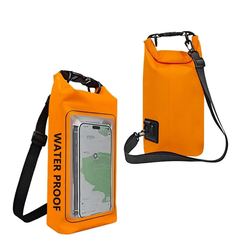 Army Green 2L waterproof PVC mesh crossbody bag for phones, shown with adjustable strap.